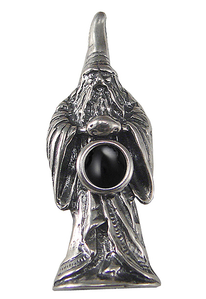 Sterling Silver Wizard of Olde Pendant With Black Onyx Magic Orb